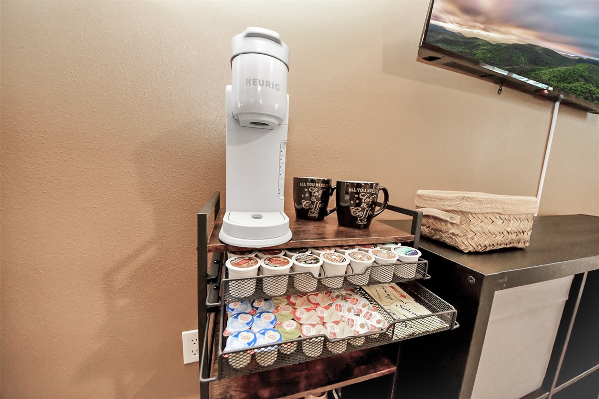 Coffee bar cart located in the primary suite!!