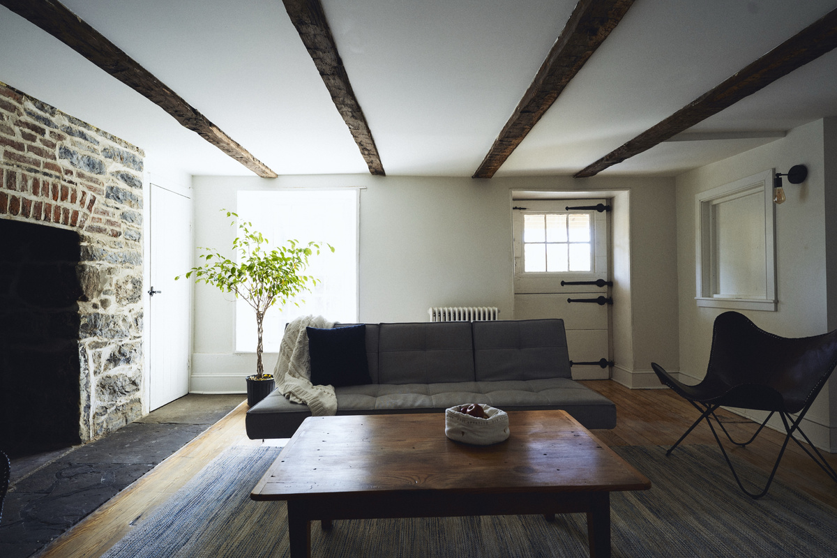 Exposed beams over the living room