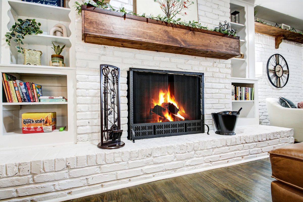 Fireplace and Bookshelves