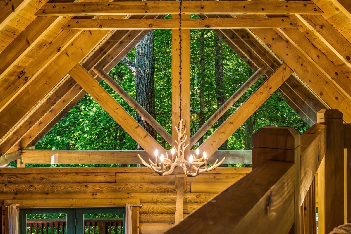 Beautiful large windows showcasing the surrounding forest.