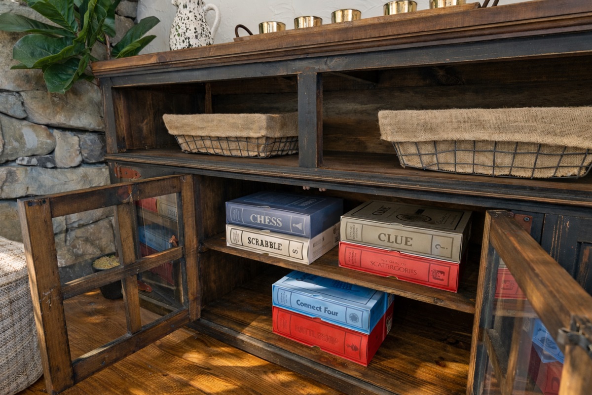 A curated collection of board games and puzzles is ready for you, perfect for cozy nights in and friendly competition for all ages.
