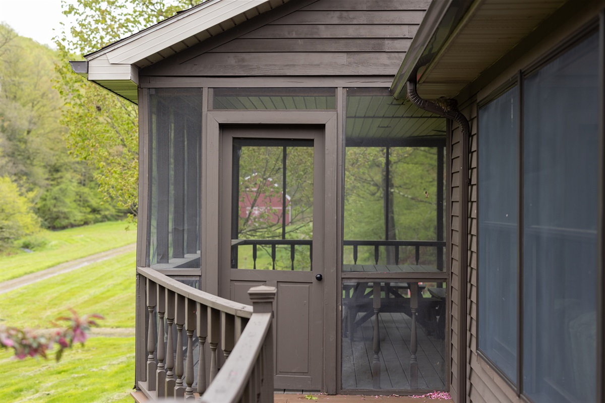 Screened porch. Outside and free of those pesky bugs that like to show up!