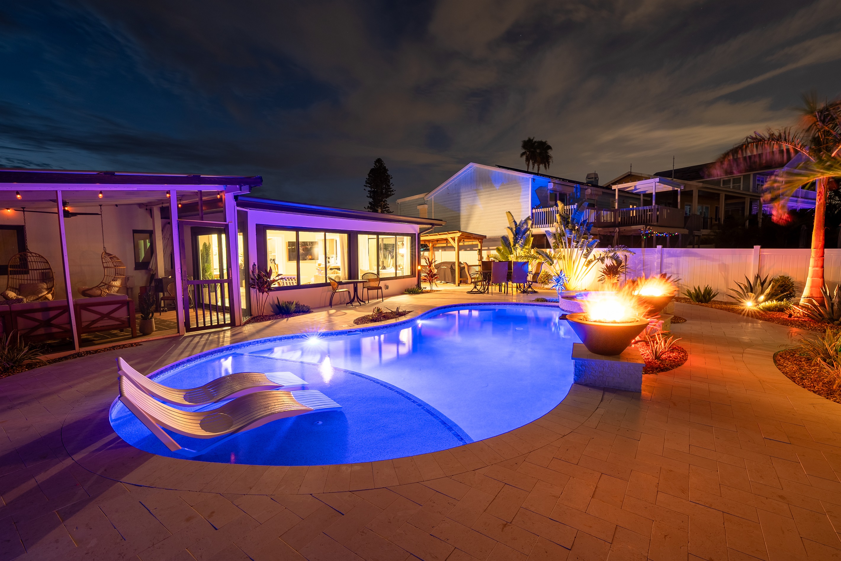 turn on all the features for a extravagant night time swim!