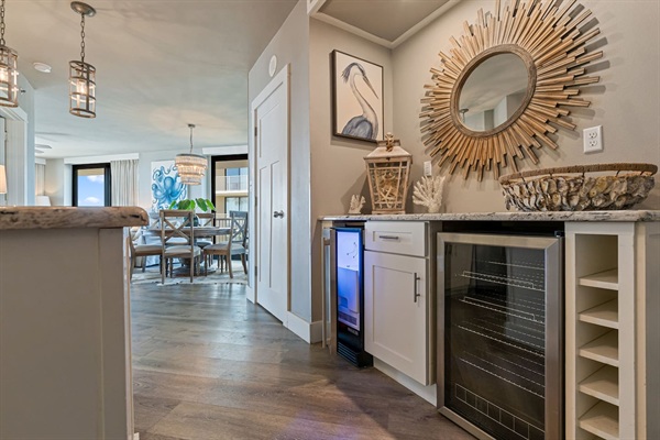 Extra counter space with Beverage Fridge and Ice Maker
