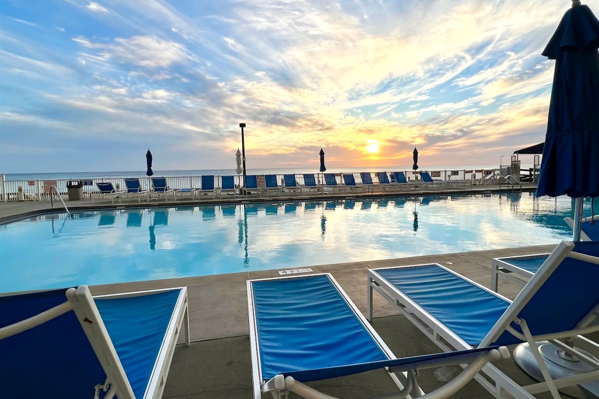 1 of 2 large, heated, beach side pools.