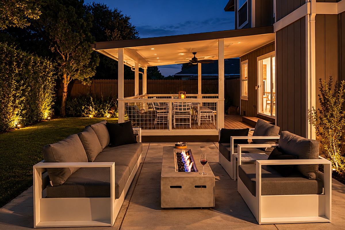 Outdoor seating for 5 with fire pit