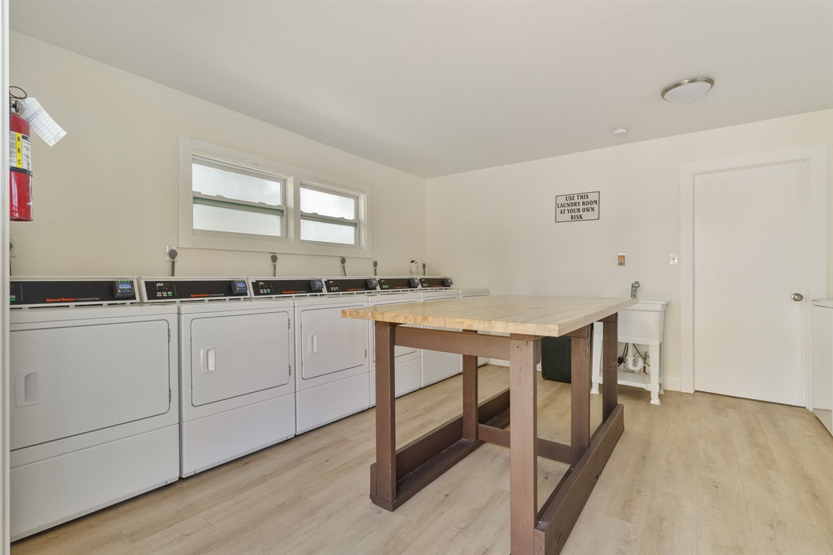 Laundry room on the premises (brand new card reading machines).