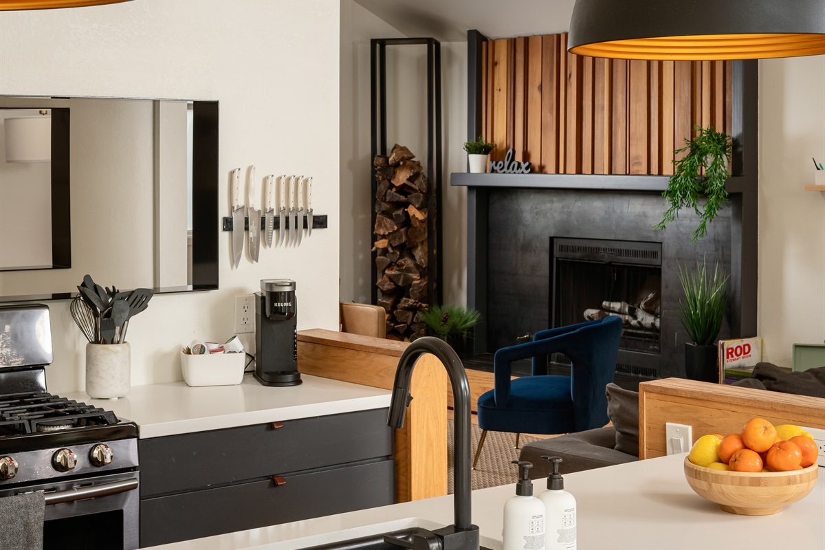 Open kitchen layout that stays connected to the living space—great for cooking while spending time with your group.