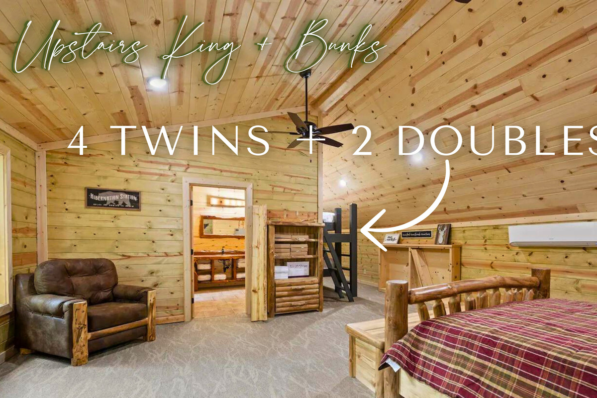 Upstairs retreat with a king bed and room for the whole squad&mdash;slumber party in the woods!
