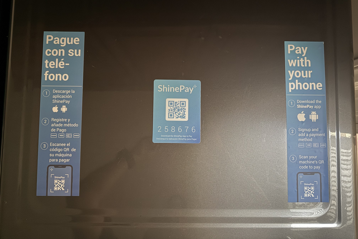 App-based mobile payment instructions for the in-unit washer and dryer.