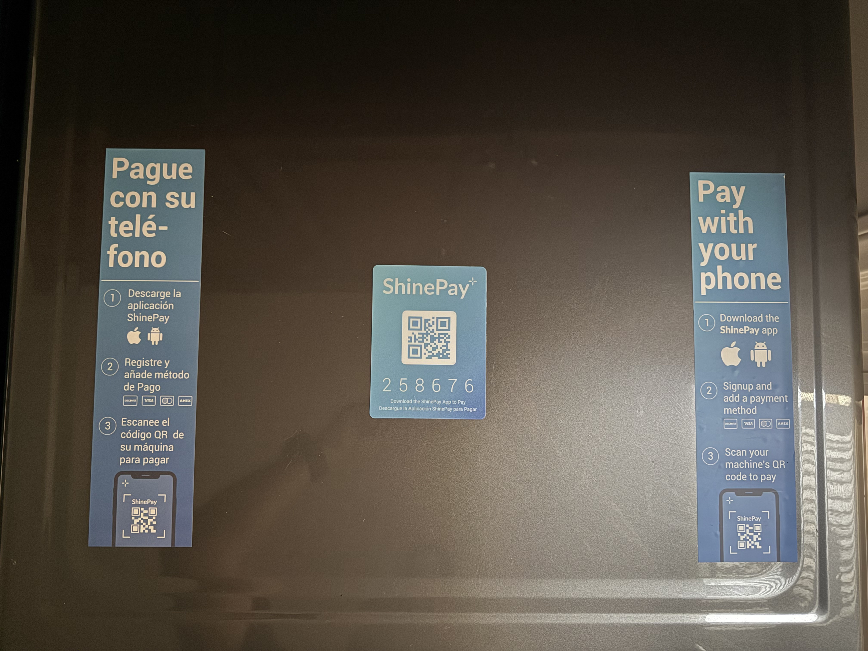 App-based mobile payment instructions for the in-unit washer and dryer.