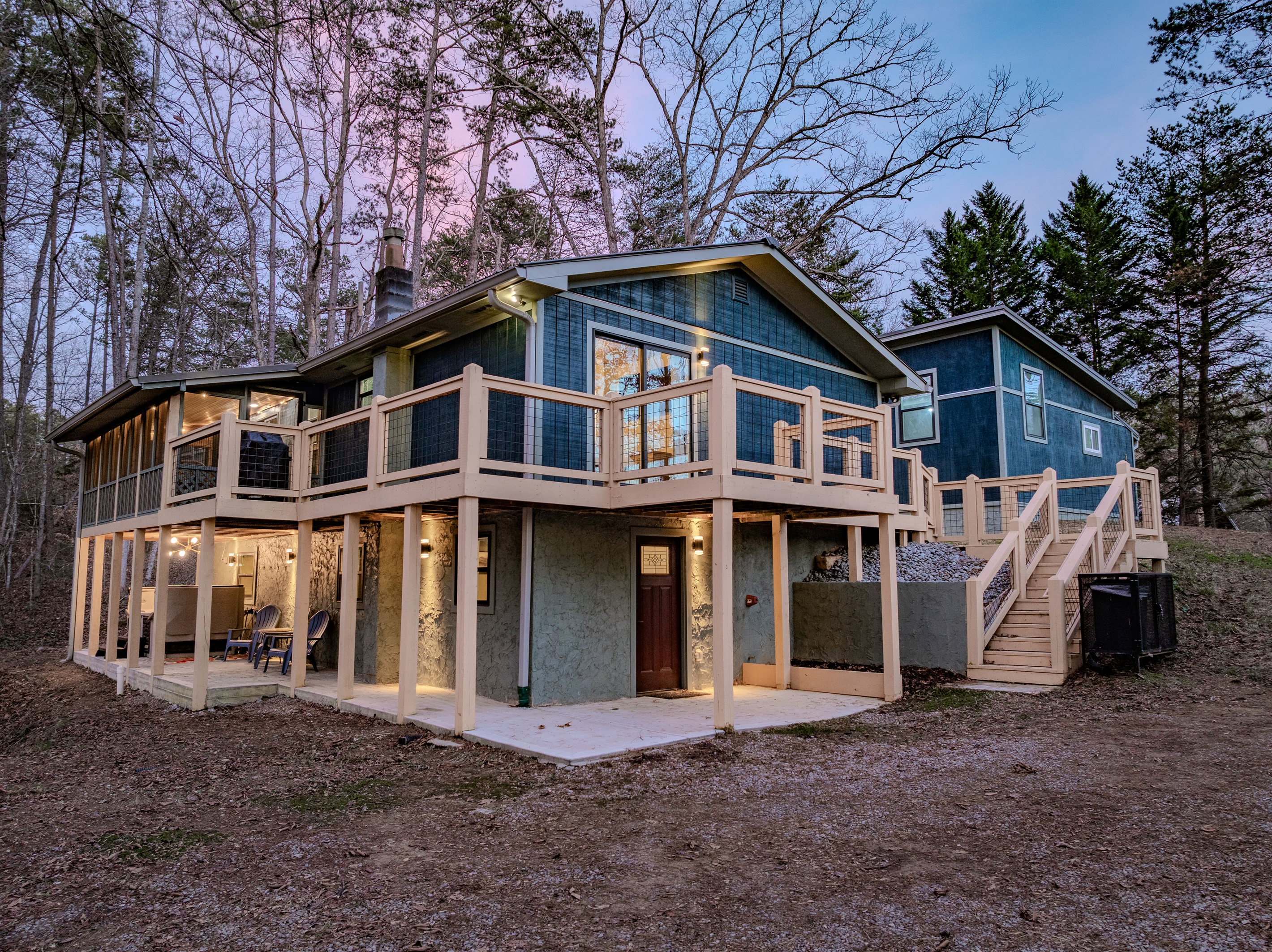 Take in the expansive views from our multi-level deck, designed for seamless indoor-outdoor living at Mid Mod Mountain Bliss.