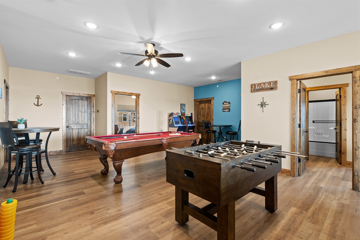 Enjoy the pool table, foosball and arcade machines!