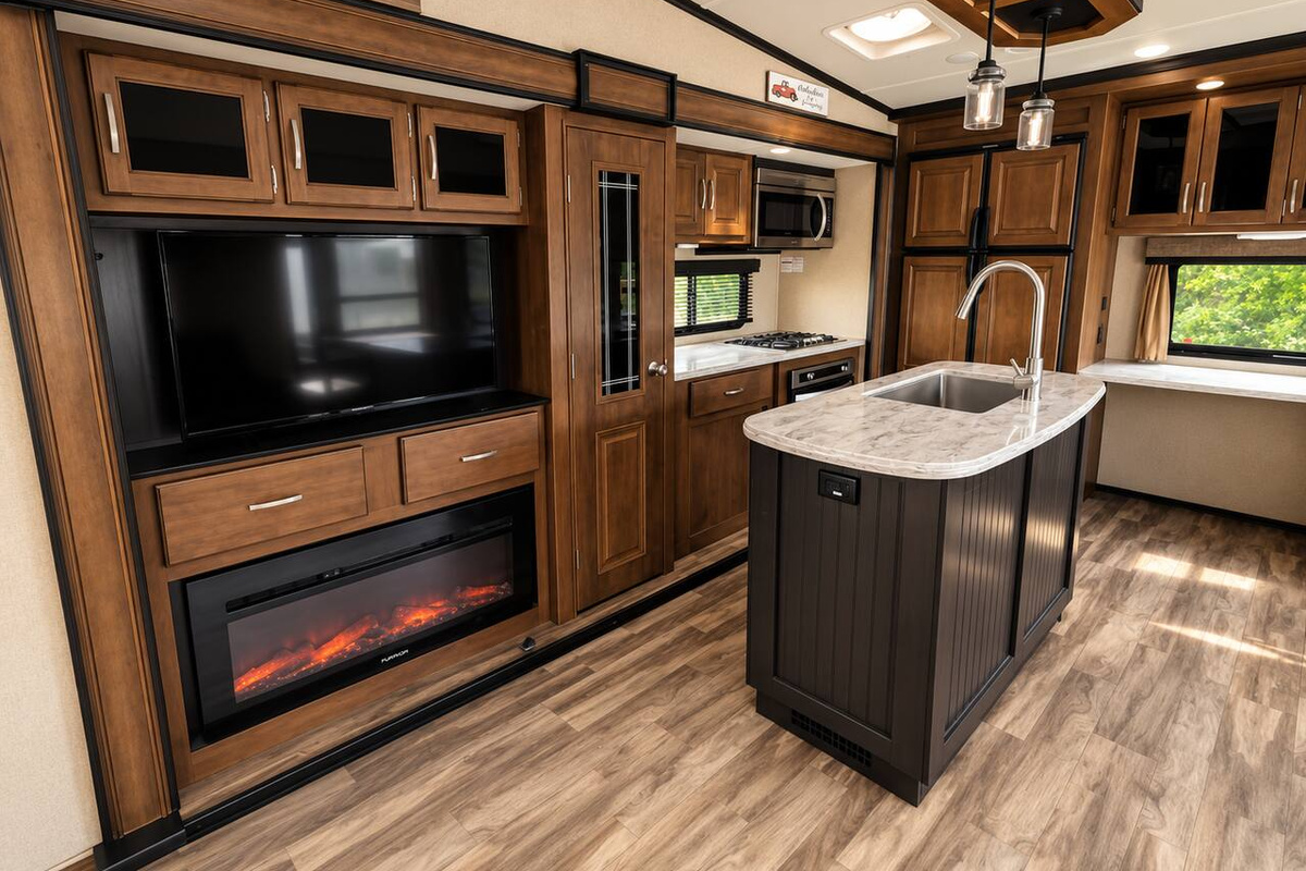 Kitchen area, TV and Electric Fireplace