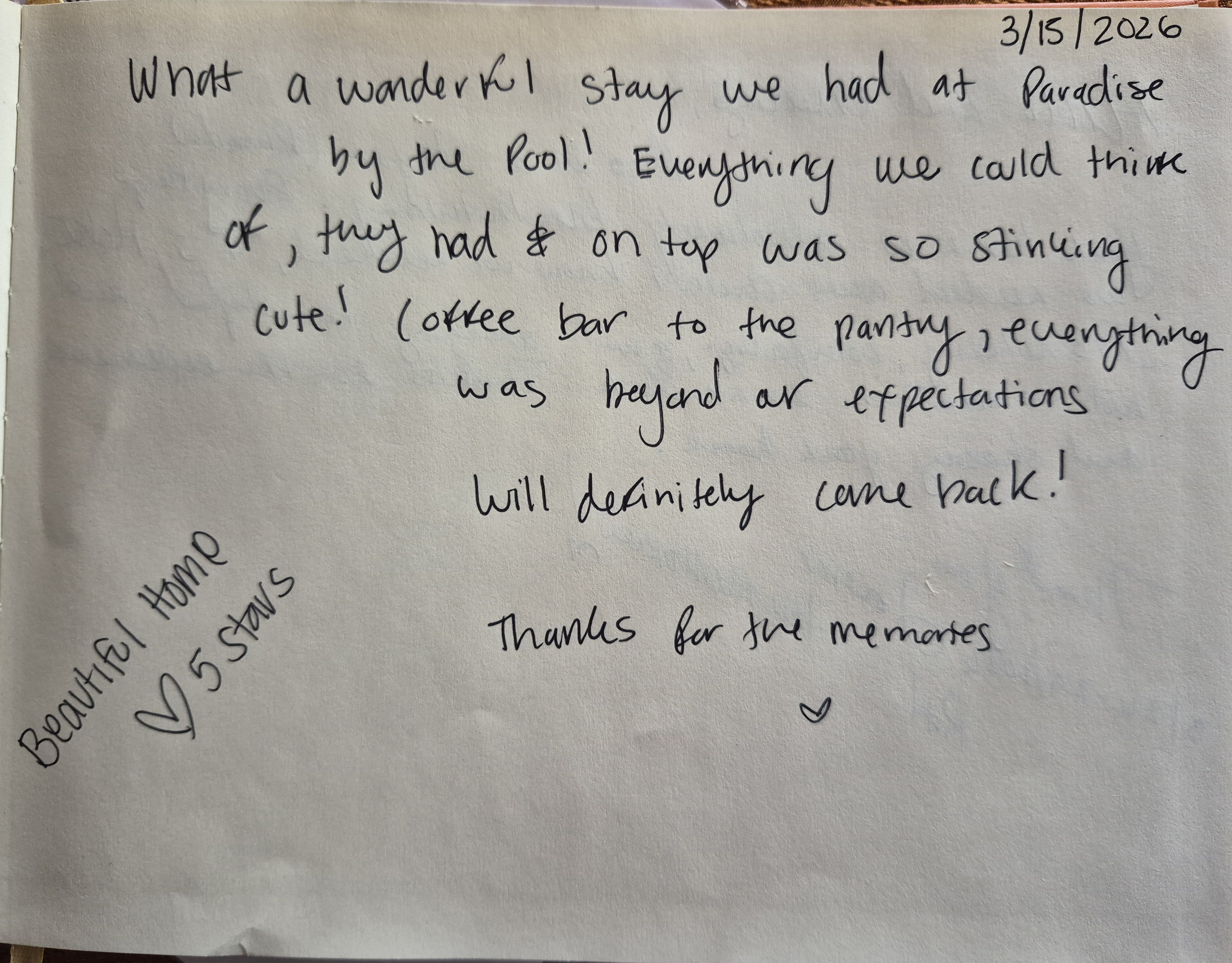 Guest's thoughtful reviews during their stay