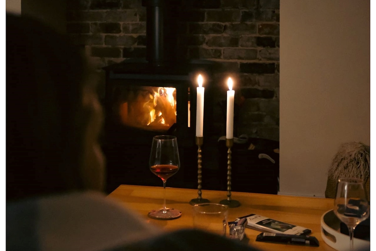 Wood burning fireplace for the winter. Fire guard available