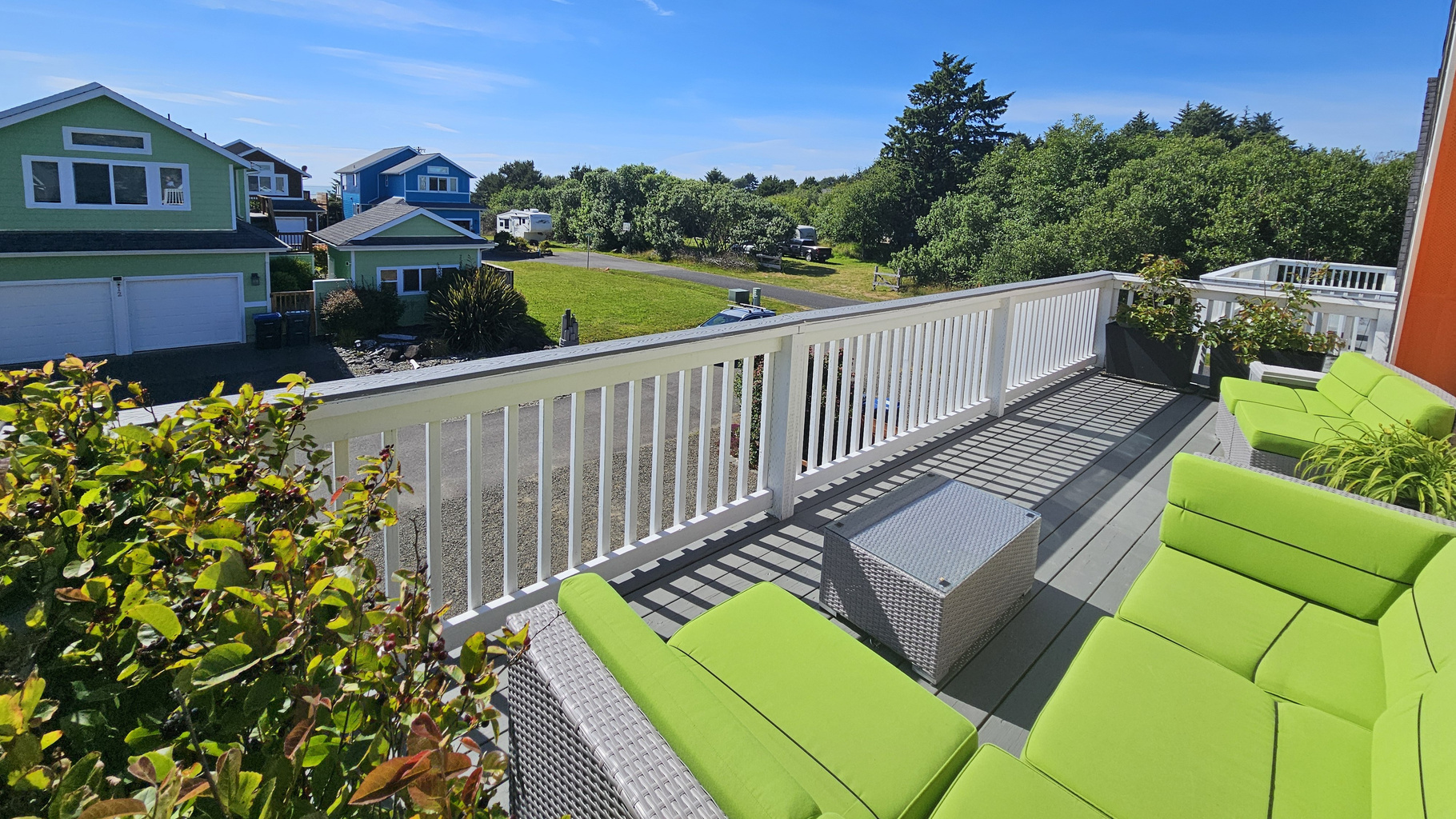 Sunbathe on the upper deck as the ocean roars below the bluff