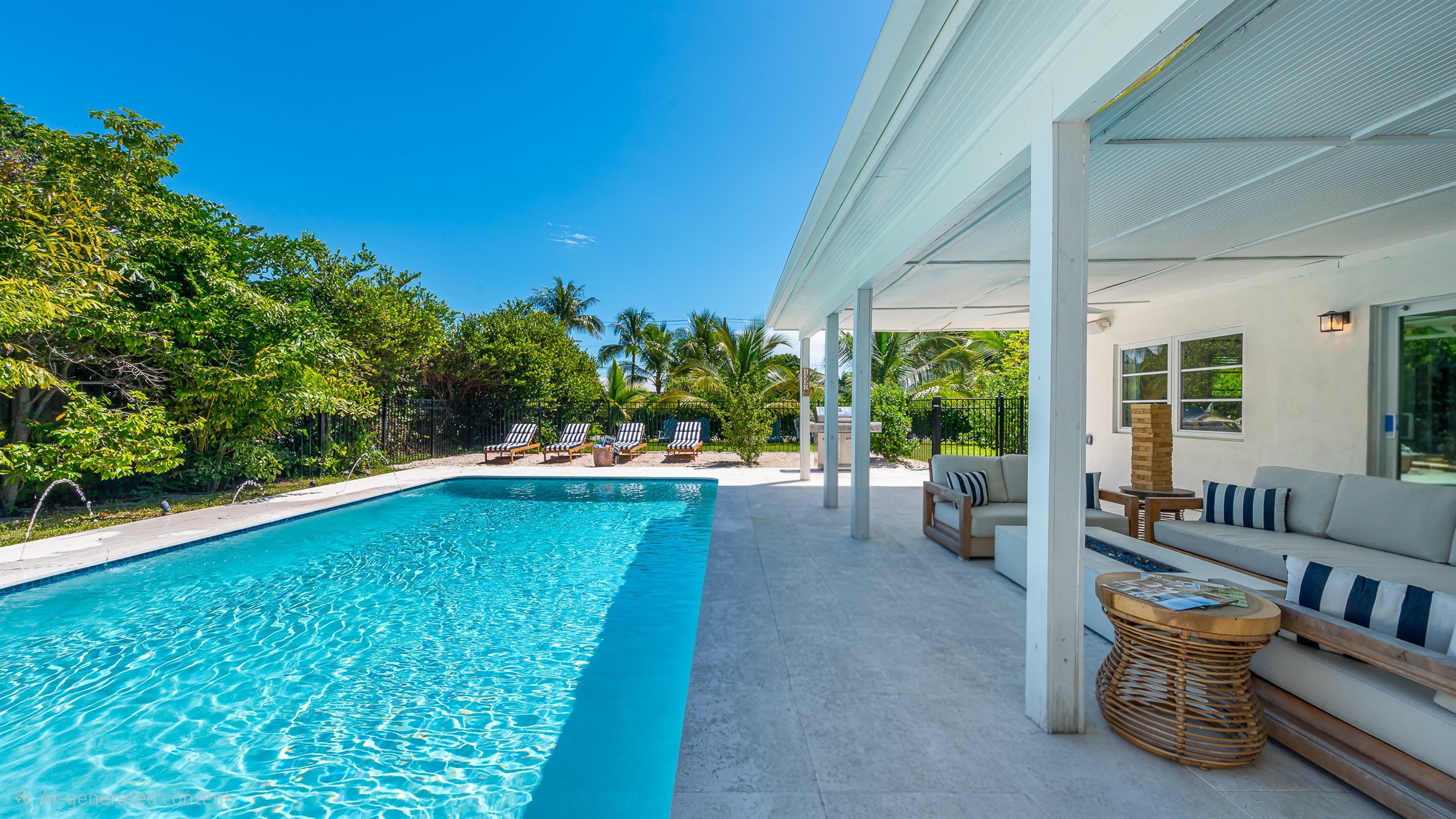 Heated saltwater pool with deck jets and color-changing LED lights. Perfect spot to soak up the sunshine and take a dip any time of day.