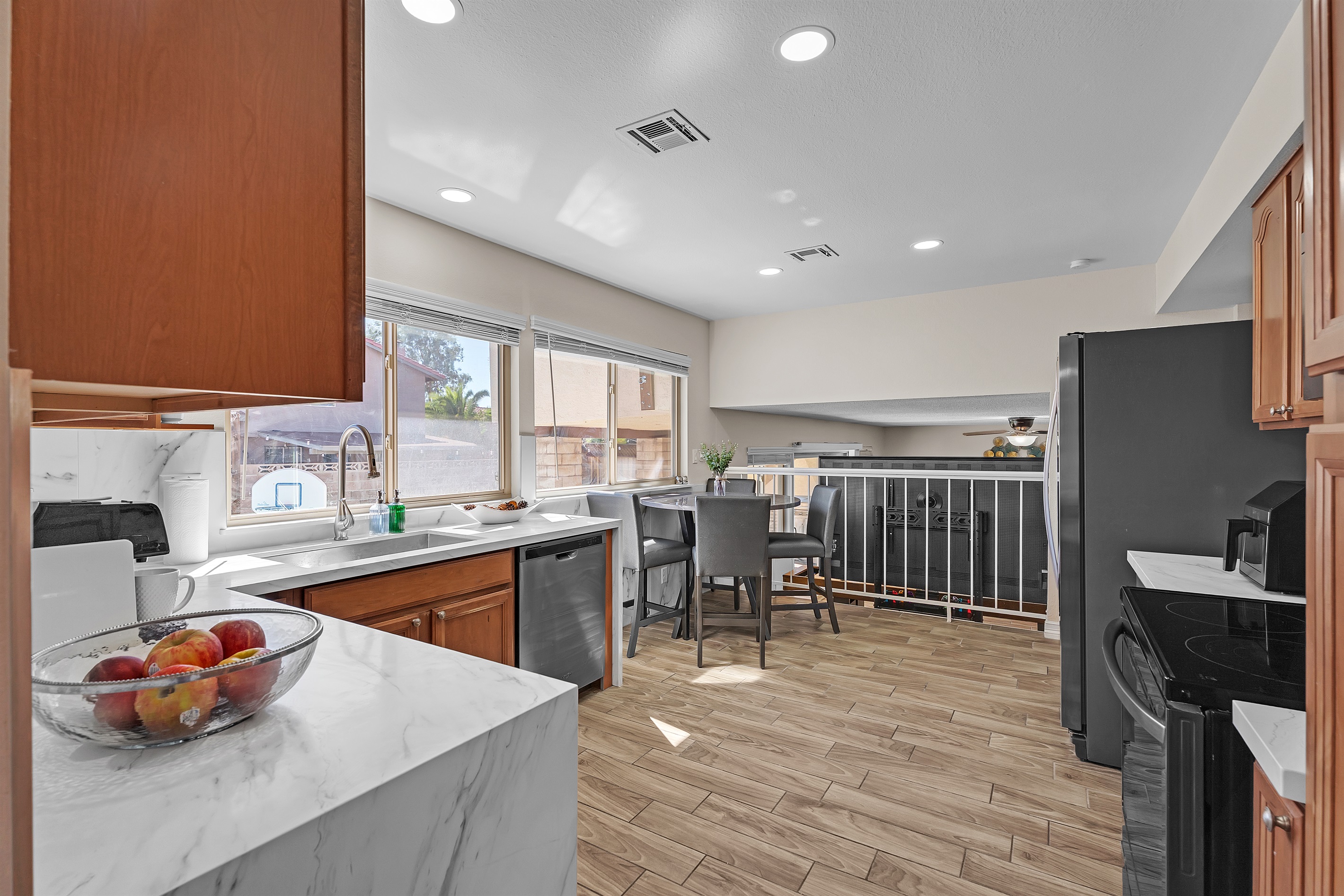 Kitchen with everything you need. Coffee station, air fryer, pots/pans etc.