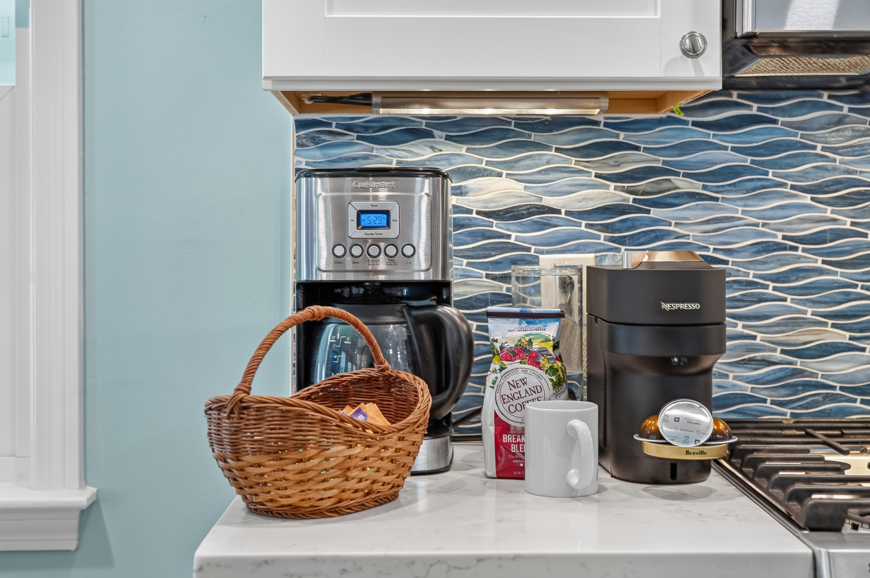 Coffee station with everything you need to start your morning right.