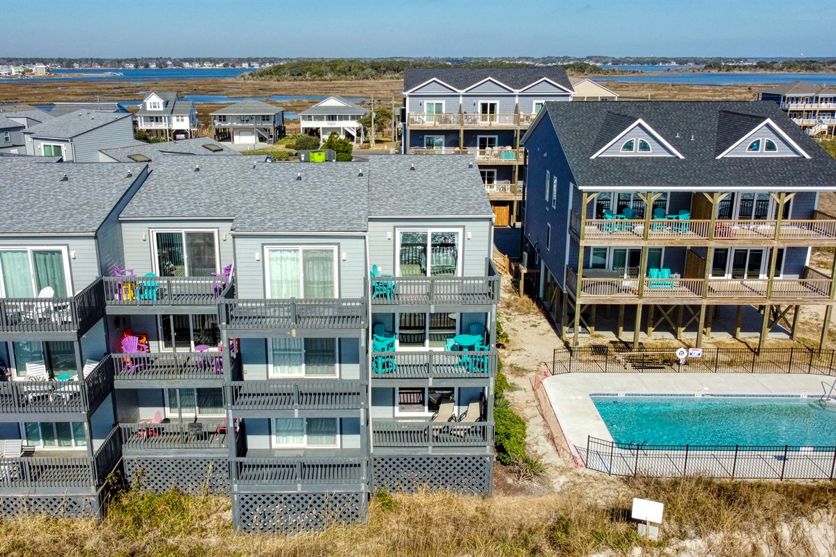 View of the unit from the drone over the beach
