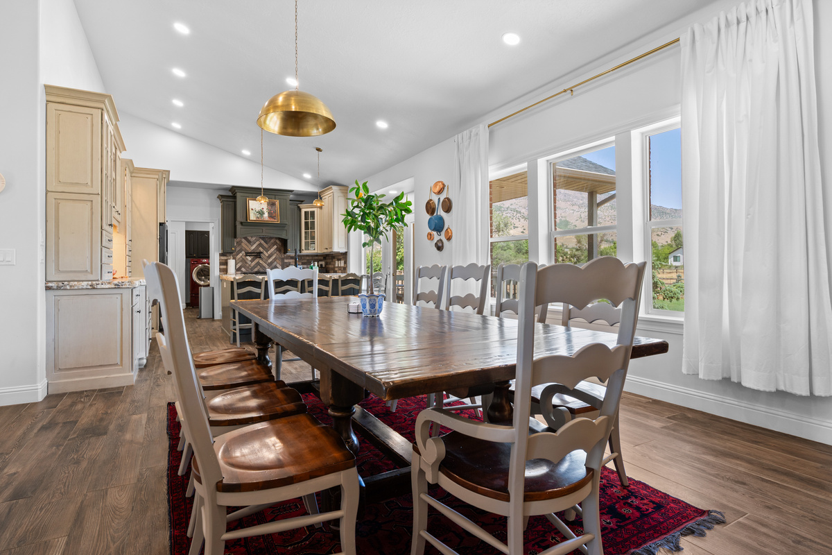 Gather around the dining table for shared meals, games, and conversation.