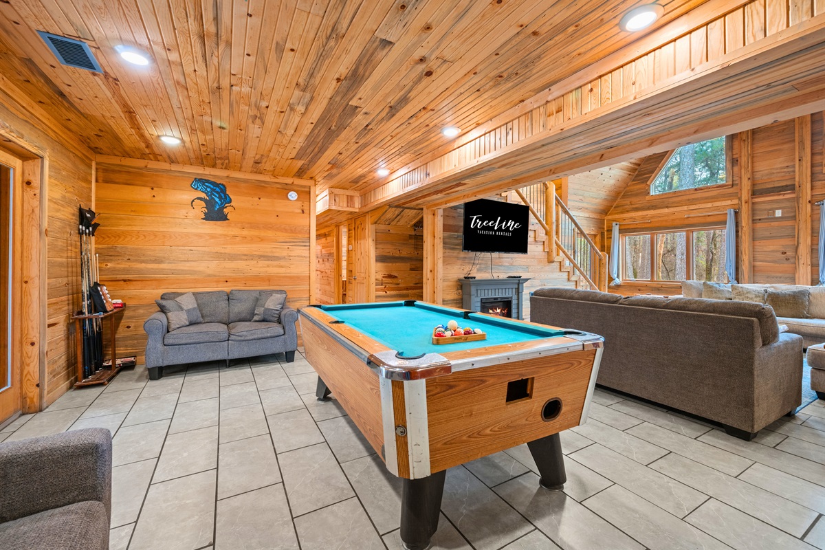 Looking toward the game space, this view shows the seamless transition between relaxation and entertainment.