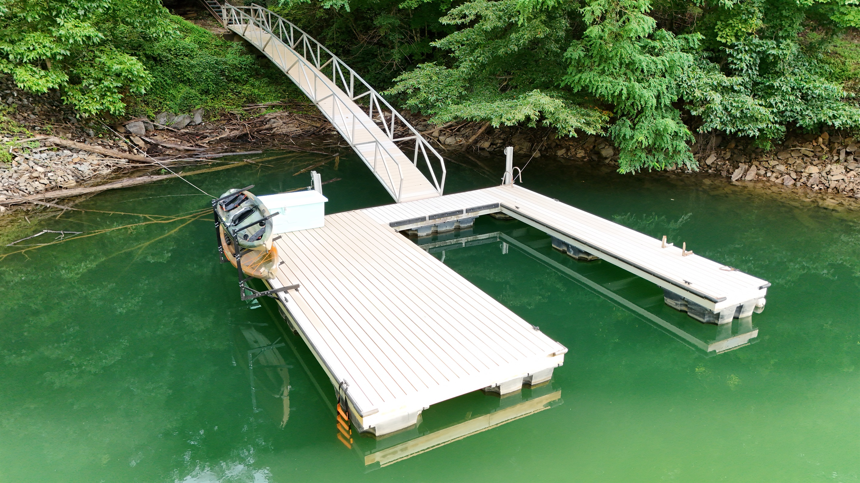 Dockside dreams. Your private dock awaits, perfect for fishing and enjoying the water.
