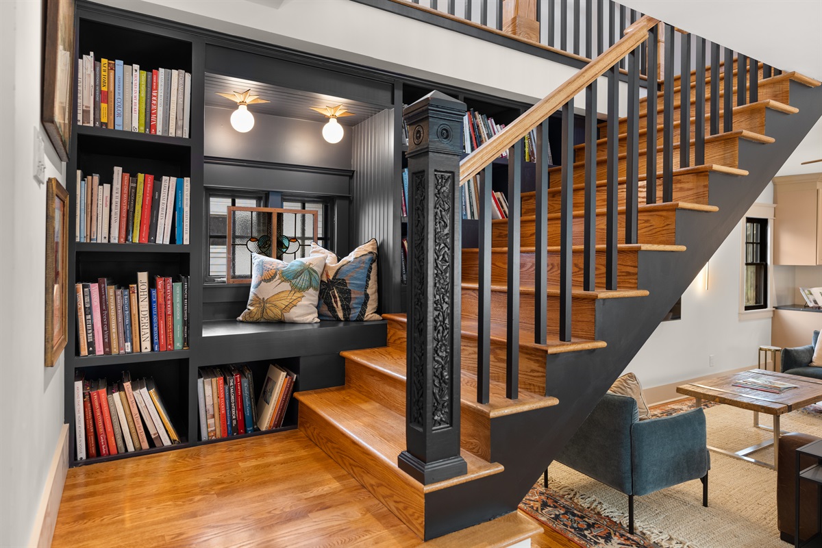 Cozy up with a good book in our custom reading nook!
