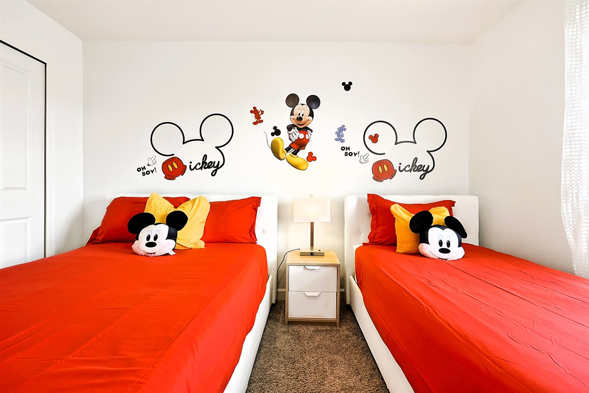 The other two bedrooms have a Double and a Twin bed each, themed with Disney characters