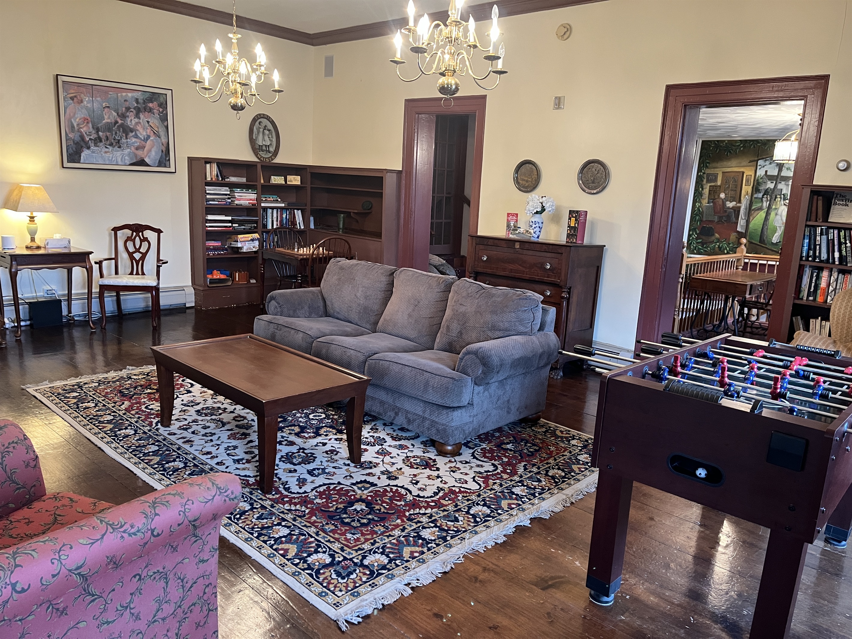 Main living room on first floor with Foosball.