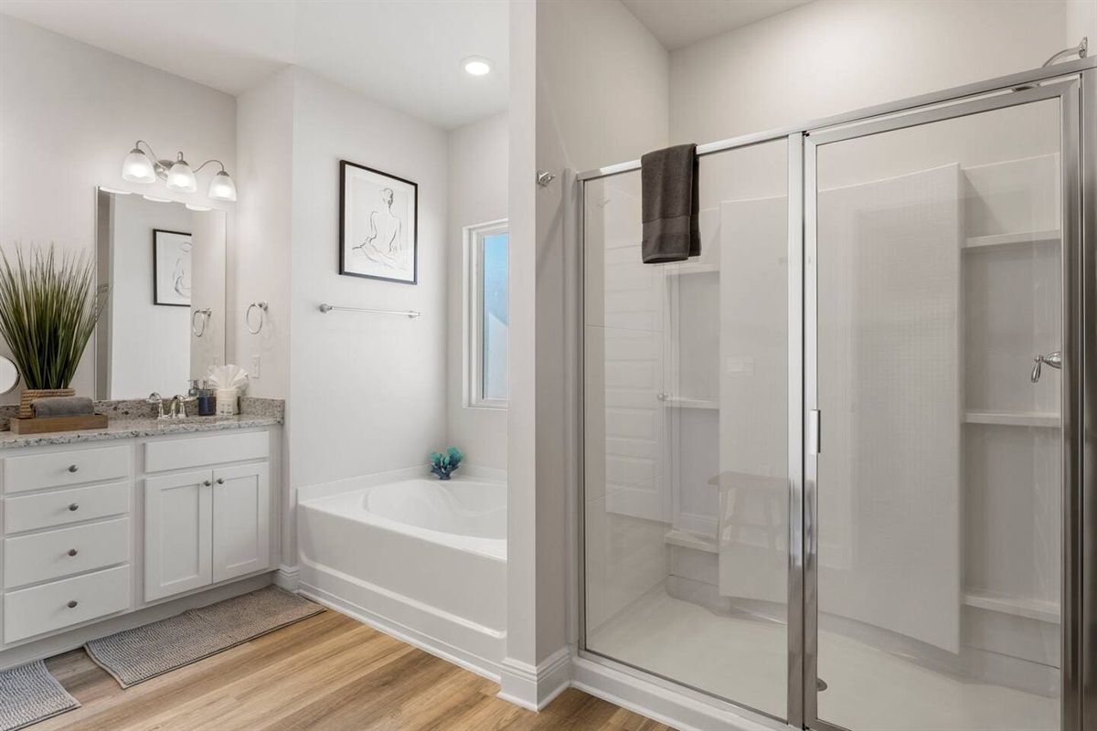 A perfect balance of convenience and relaxation with a shower and soaking tub