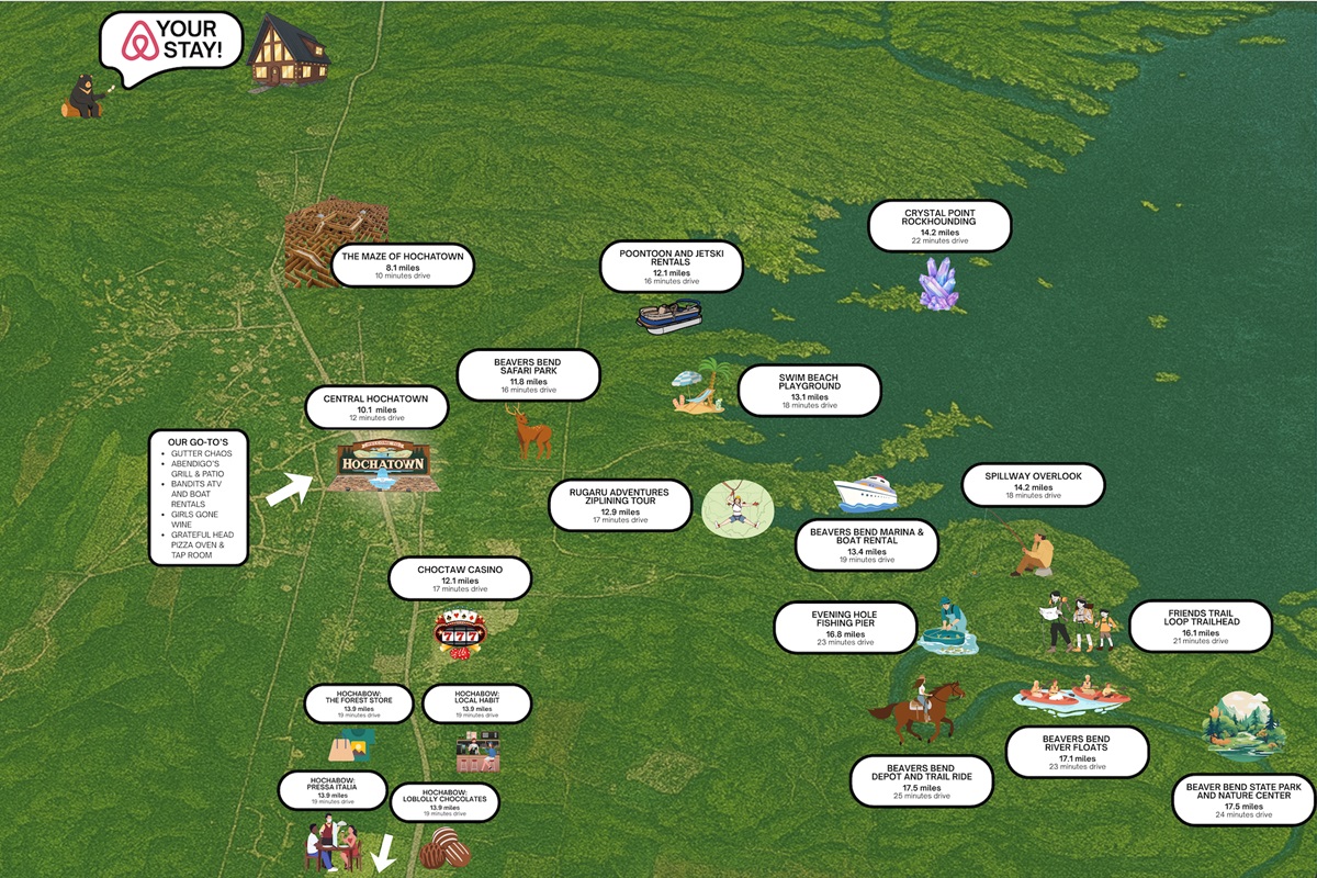 Central to everything you love about Broken Bow—nature, dining, and relaxation all nearby.