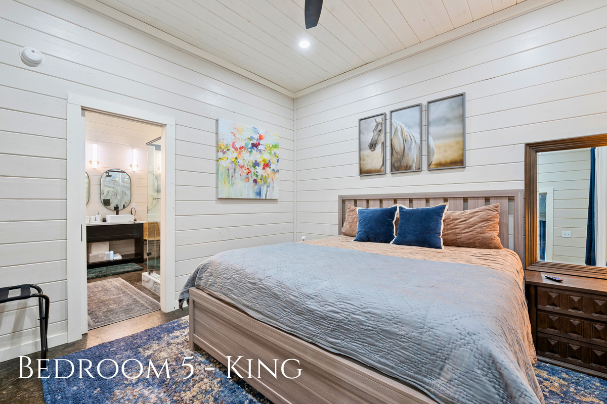 This peaceful king bedroom offers a quiet retreat where you can unwind and recharge after a day spent exploring the outdoors.