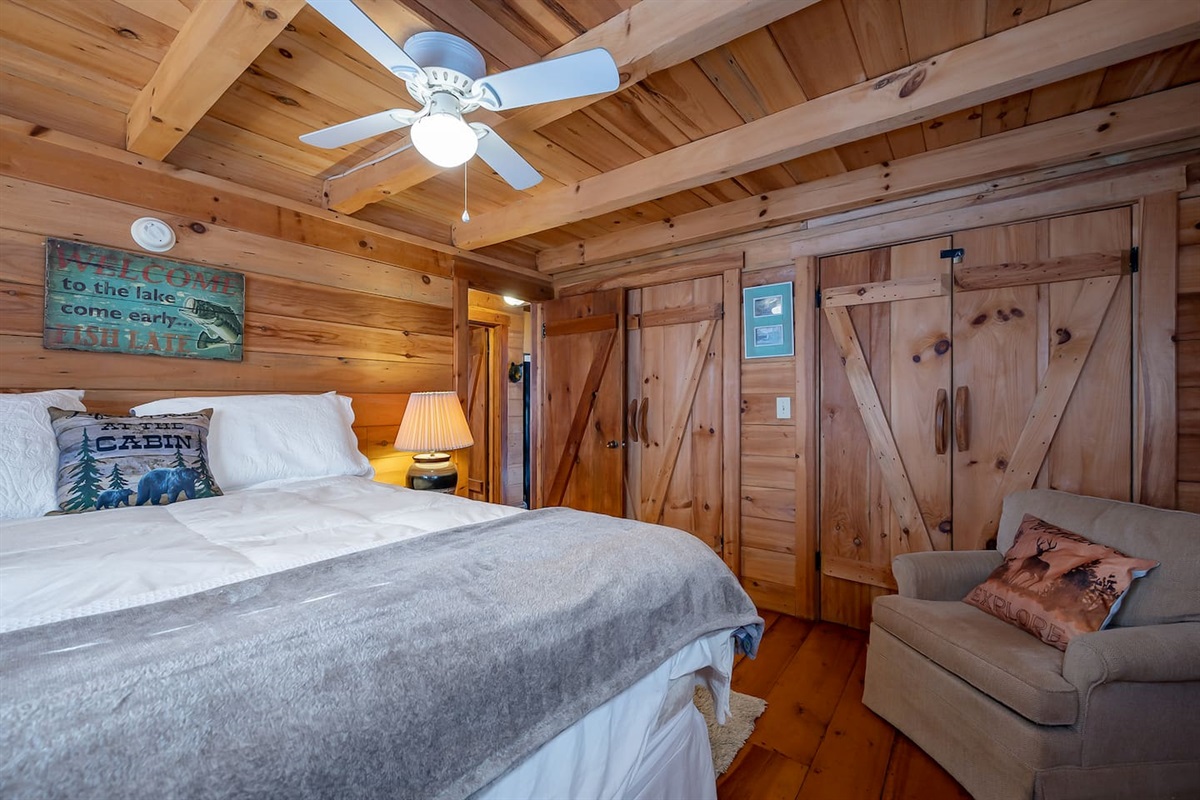 Bedroom 2 on main level. No steps from parking area to main level with 2 bedrooms and full bath on main level.