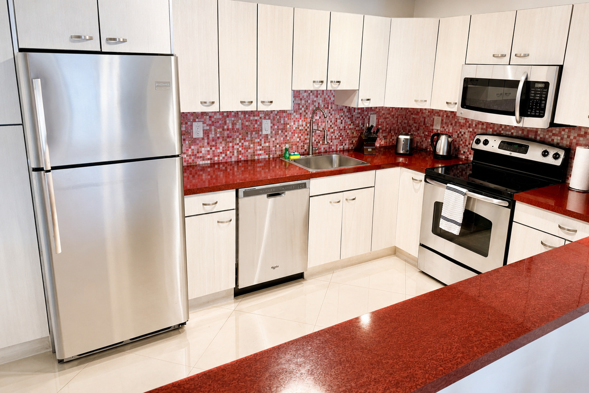 Full Kitchen with stainless steel appliances