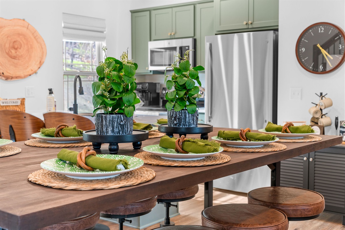 The dining table is large enough to accommodate everyone in the group. Some of the best memories are made around the dinner table.