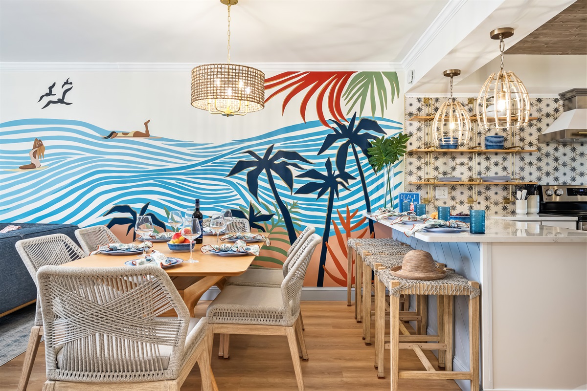 Dining table with seating for the whole group.
