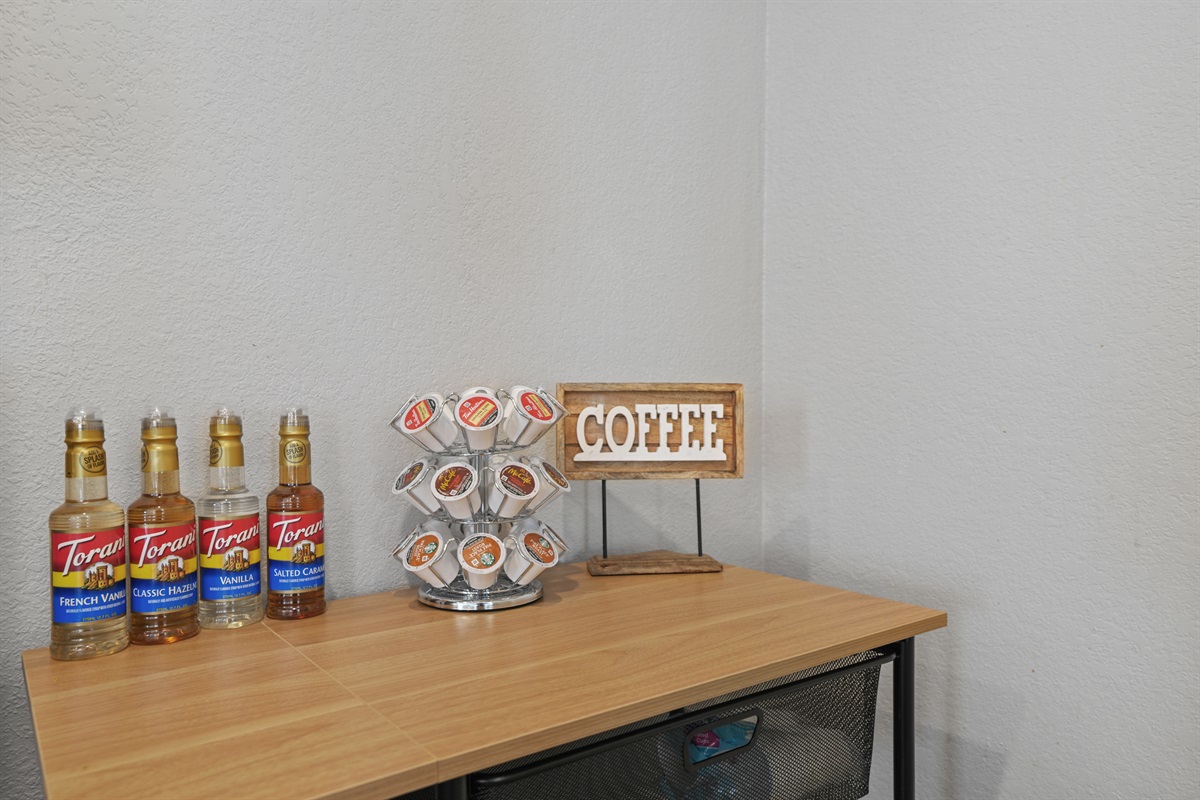  Coffee station stocked and ready for your morning routine.