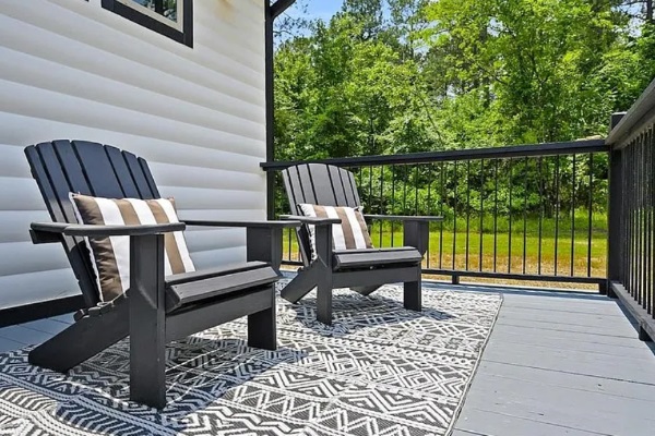 Cozy outdoor seating area perfect for morning coffee or evening relaxation.