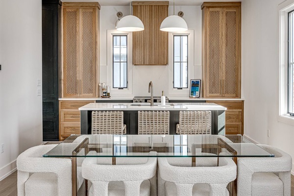 Dining table and kitchen on the first floor