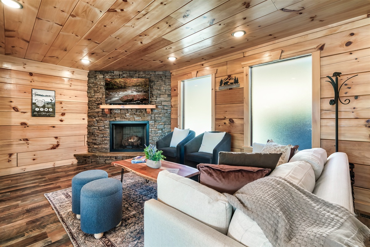 Main floor: Get cozy by the fireplace