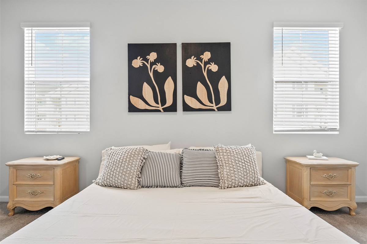 Master Bedroom with King Bed, walk in closet, ensuite bathroom and Roku Smart TV