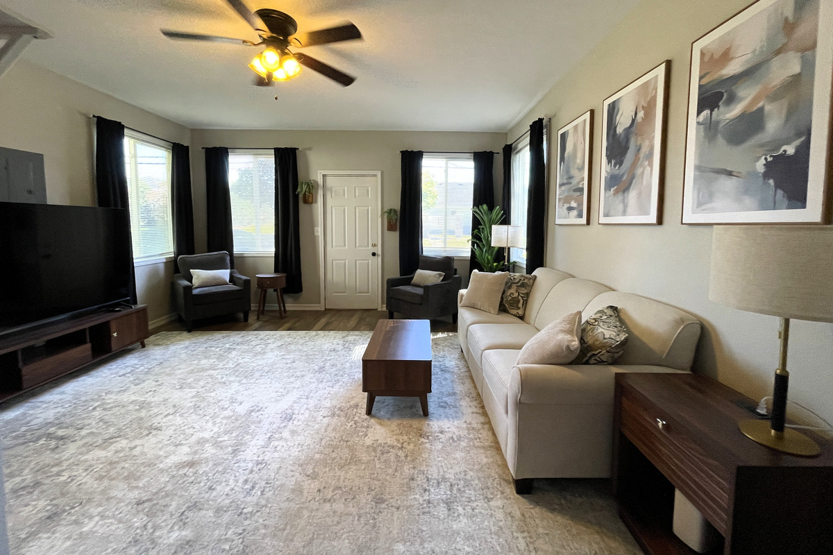 Spacious and Airy Living Room with 75" Smart TV