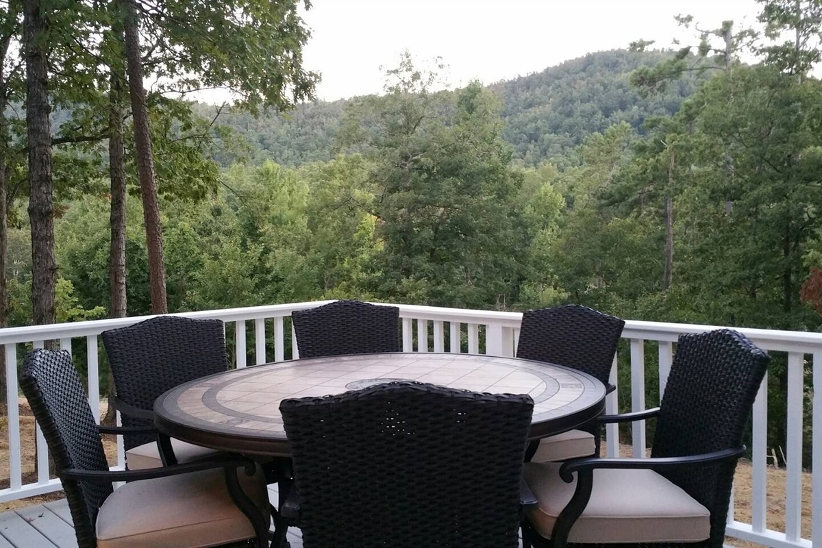 Mountain views off back deck of Arkansas cabin