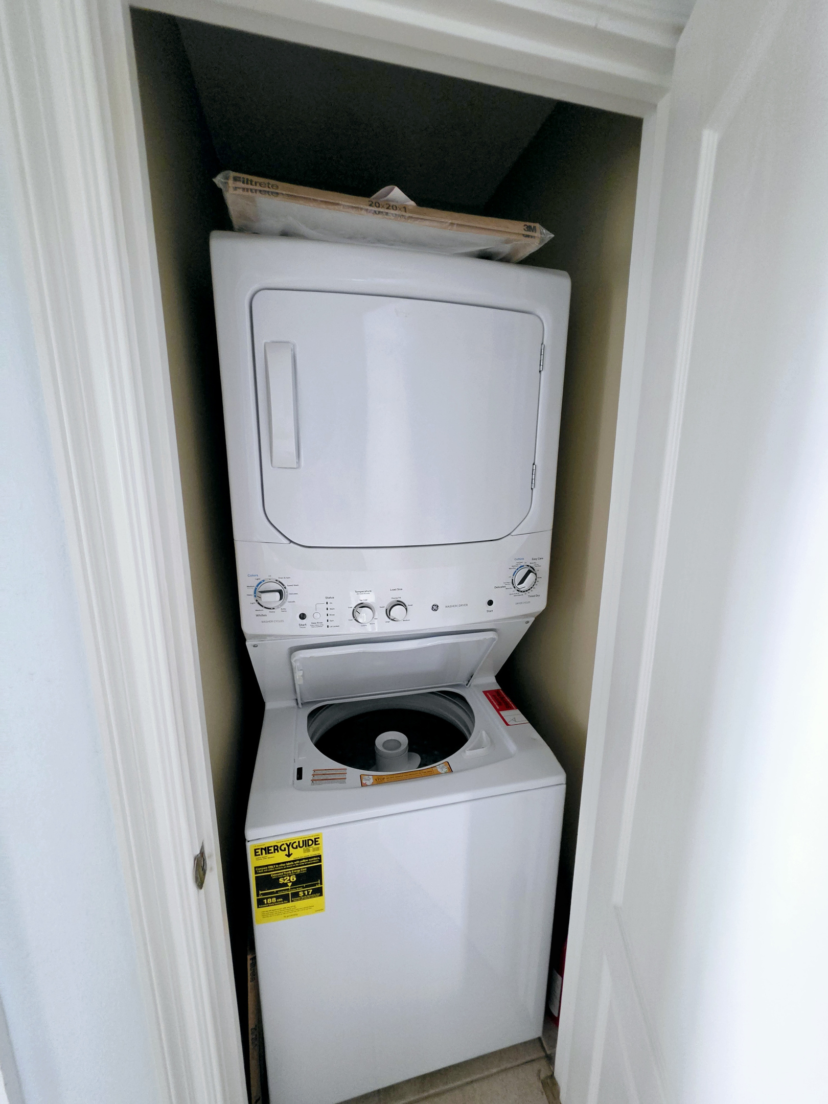 Stacked washer and dryer