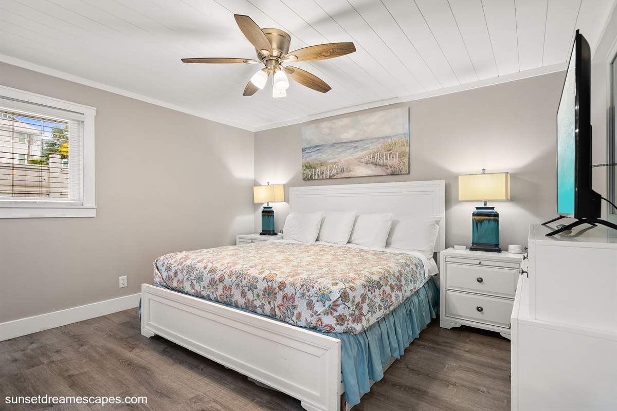 Sleep soundly in the primary bedroom located on the main floor with king bed and en suite bathroom. WiFi is located throughout the home and fast enough for all your streaming needs!