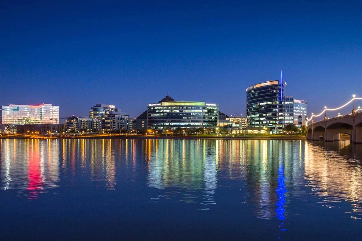 Night time view of Tempe Town Lake