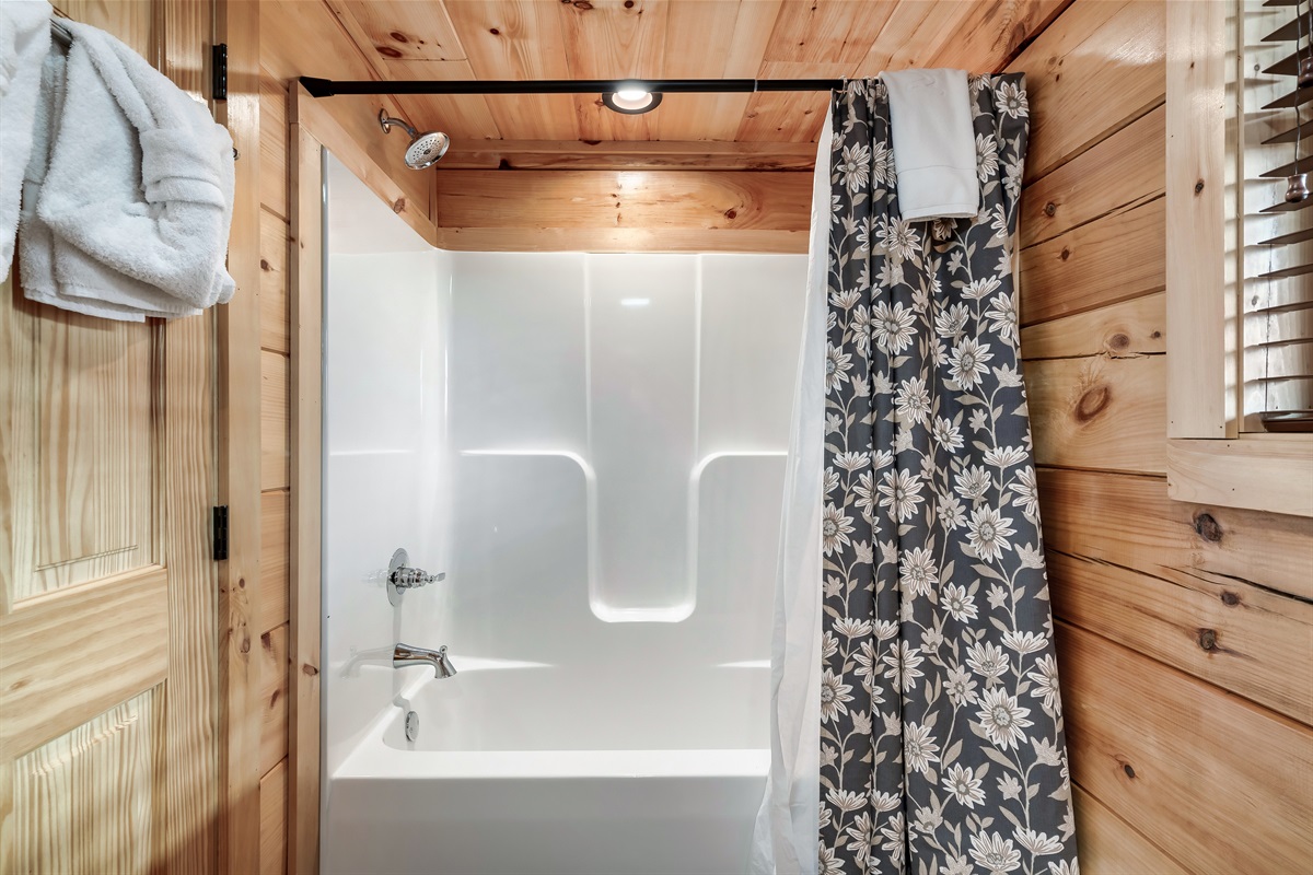 Bathroom with starter supplies and towels. 