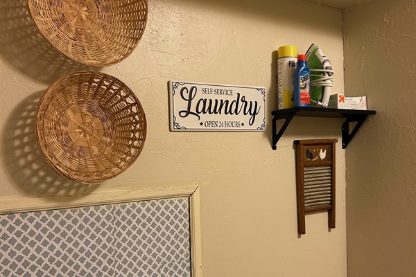 The laundry room is accessible via a secret door.  Can you find it?